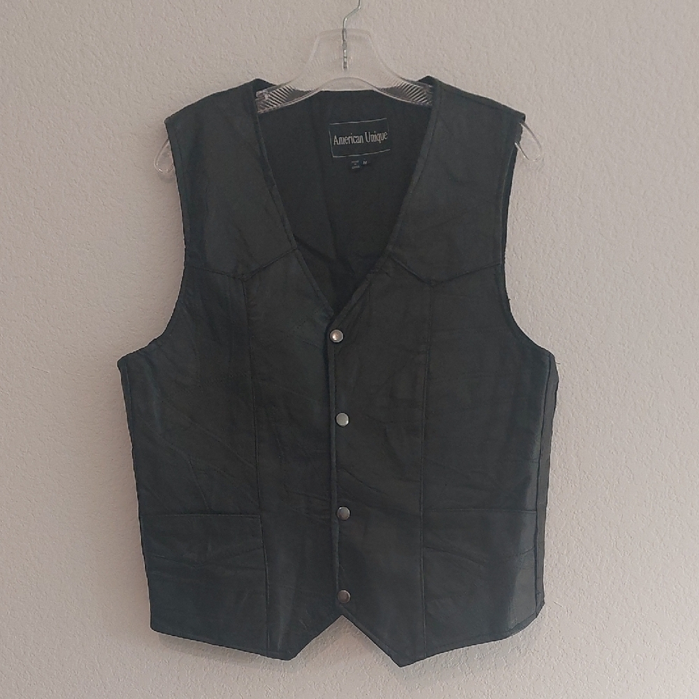 AMERICAN UNIQUE Vintage Black Genuine Leather Vest NWOT